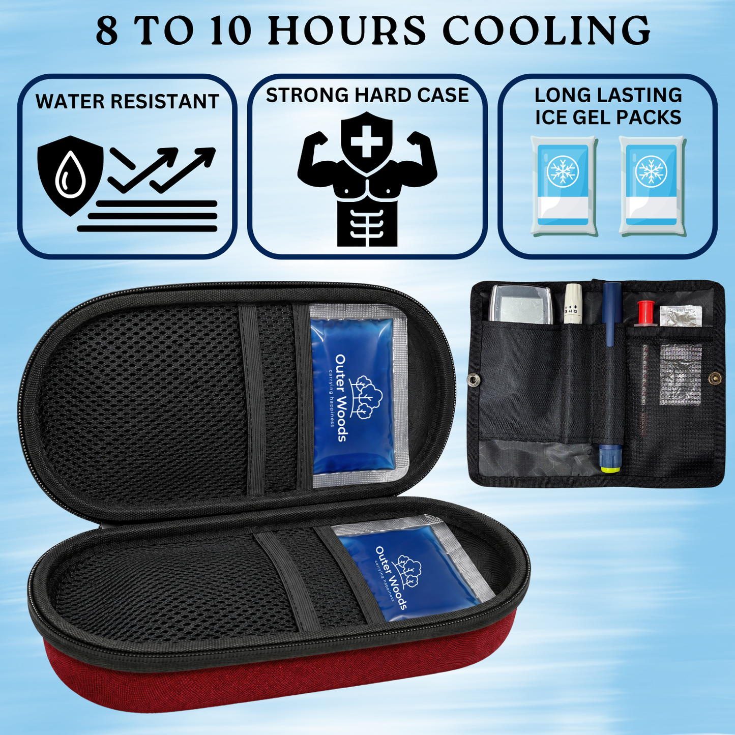 Outer Woods Insulin Cooler Bag Pro | 8+ Hours Cooling | Hard Case for Insulin Storage | 2 x 150ml Ice Gel Packs Included (Copy) (Copy)