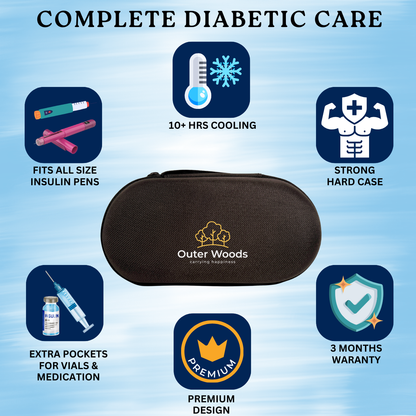 Outer Woods Insulin Cooler Bag Pro | 10+ Hours Cooling | Hard Case for Insulin Storage | 2 x 150ml Ice Gel Packs Included