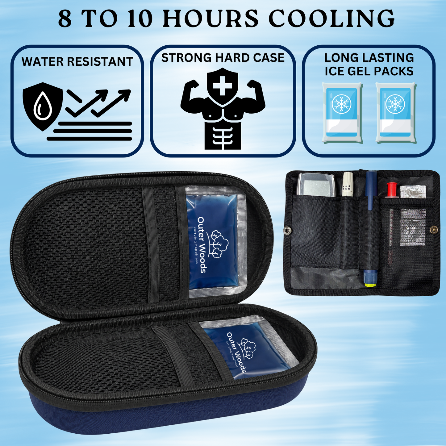 Outer Woods Insulin Cooler Bag Pro | 8+ Hours Cooling | Hard Case for Insulin Storage | 2 x 150ml Ice Gel Packs Included (Copy)