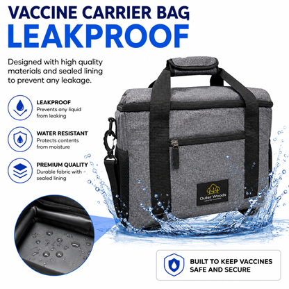 Outer Woods Insulated Vaccine Carrier Bag | 12+ Hours Cooling | 18L Vaccine Cooler Bag | 6 x 250ml Ice Gel Packs Included