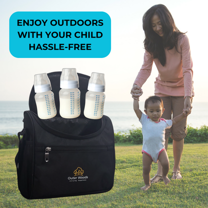Outer Woods Insulated Breast Milk Cooler Bag | 6+ Hours Cooling | Fits 6 x 500ml Baby Bottles | 4 x 100ml Ice Gel Packs Included