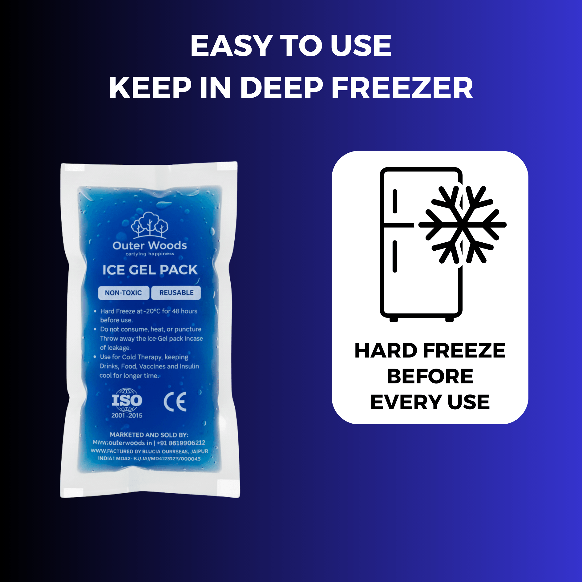 Outer Woods Ice Gel Packs 150ml | Set of 4 | Non-Toxic Leak-Proof Cold Gel Pads for Picnic, Travel, Vaccine, Insulin, Food & Drinks