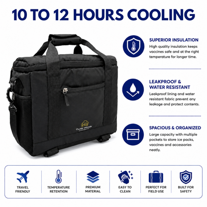 Outer Woods Insulated Vaccine Carrier Bag | 12+ Hours Cooling | 18L Vaccine Cooler Bag | 6 x 250ml Ice Gel Packs Included