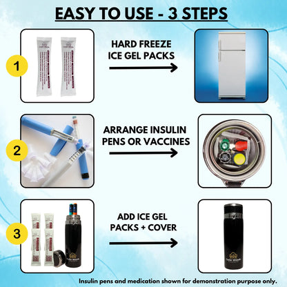 Outer Woods Insulin Cooler Bottle | 20+ Hours Cooling | Medium Size 800ml Bottle | 8 x 35ml Ice Gel Packs Included