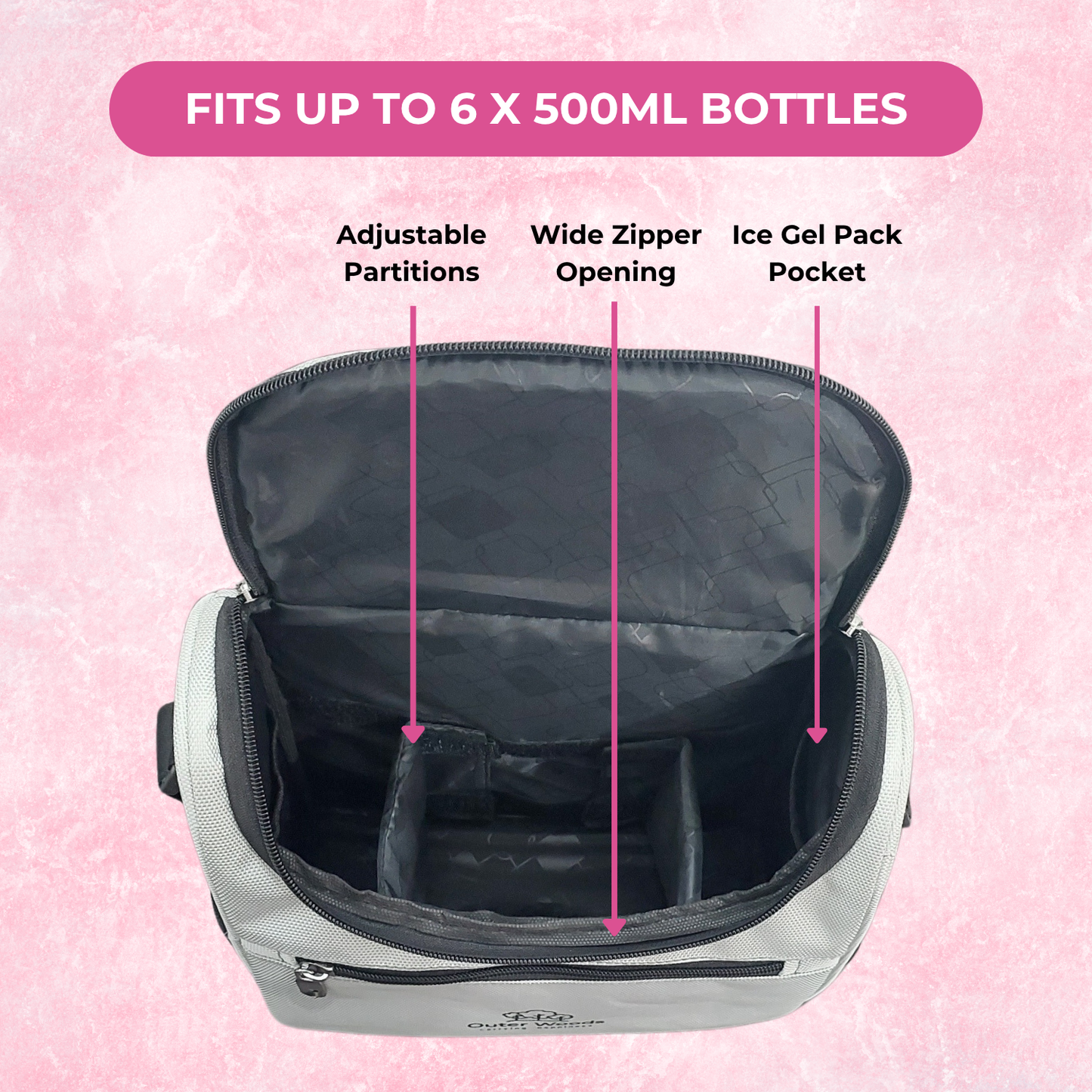 Outer Woods Insulated Breast Milk Cooler Bag | 6+ Hours Cooling | Fits 6 x 500ml Baby Bottles | 4 x 100ml Ice Gel Packs Included