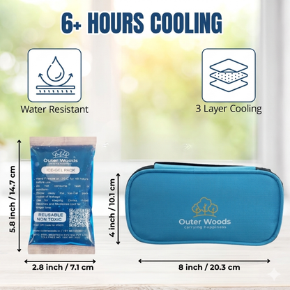 Outer Woods Insulated Insulin Cooler Bag | 6+ Hours Cooling | Compact Size | 2 x 100ml Ice Gel Packs Included