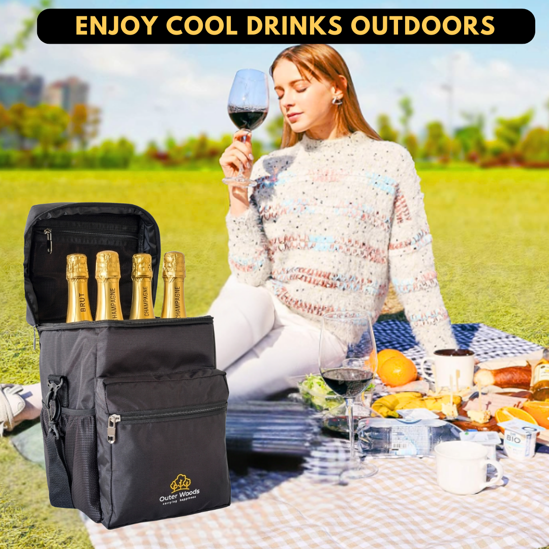 Outer Woods Insulated 4 Bottle Cooler Bag | 6+ Hours Cooling | Fits 4 x 1000ml Bottles | 4 x 100ml Ice Gel Packs Included