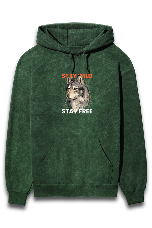 Outer Woods Unisex Acid Wash Stay Wild Printed Hooded Sweatshirt