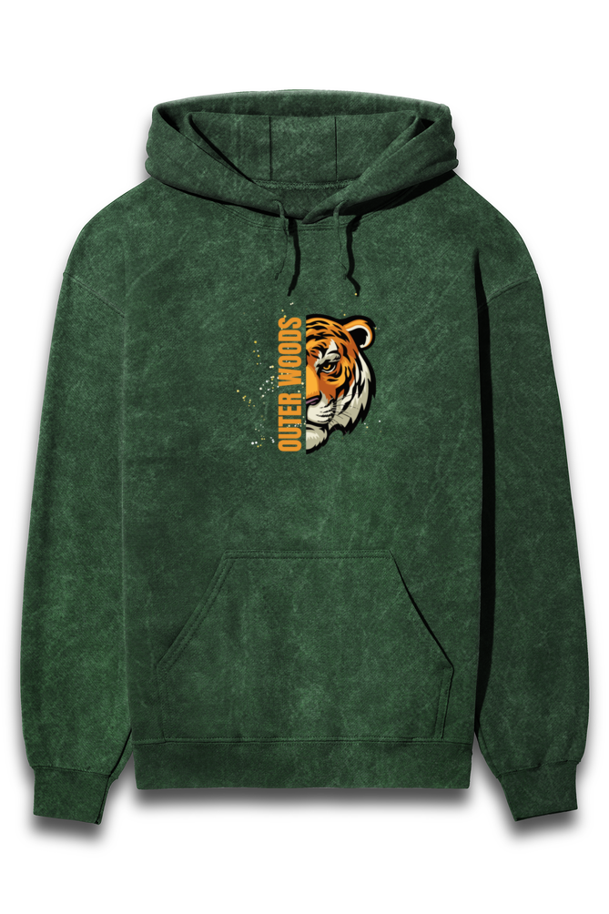 Outer Woods Men's Acid Wash Tiger Printed Hooded Sweatshirt