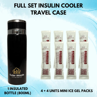 Outer Woods Insulin Cooler Bottle | 20+ Hours Cooling | Medium Size 800ml Bottle | 8 x 35ml Ice Gel Packs Included