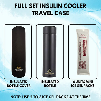 Outer Woods Insulin Cooler Bottle with Cover | 20+ Hours Cooling | Small Size 450ml Bottle | 6 x 35ml Ice Gel Packs Included