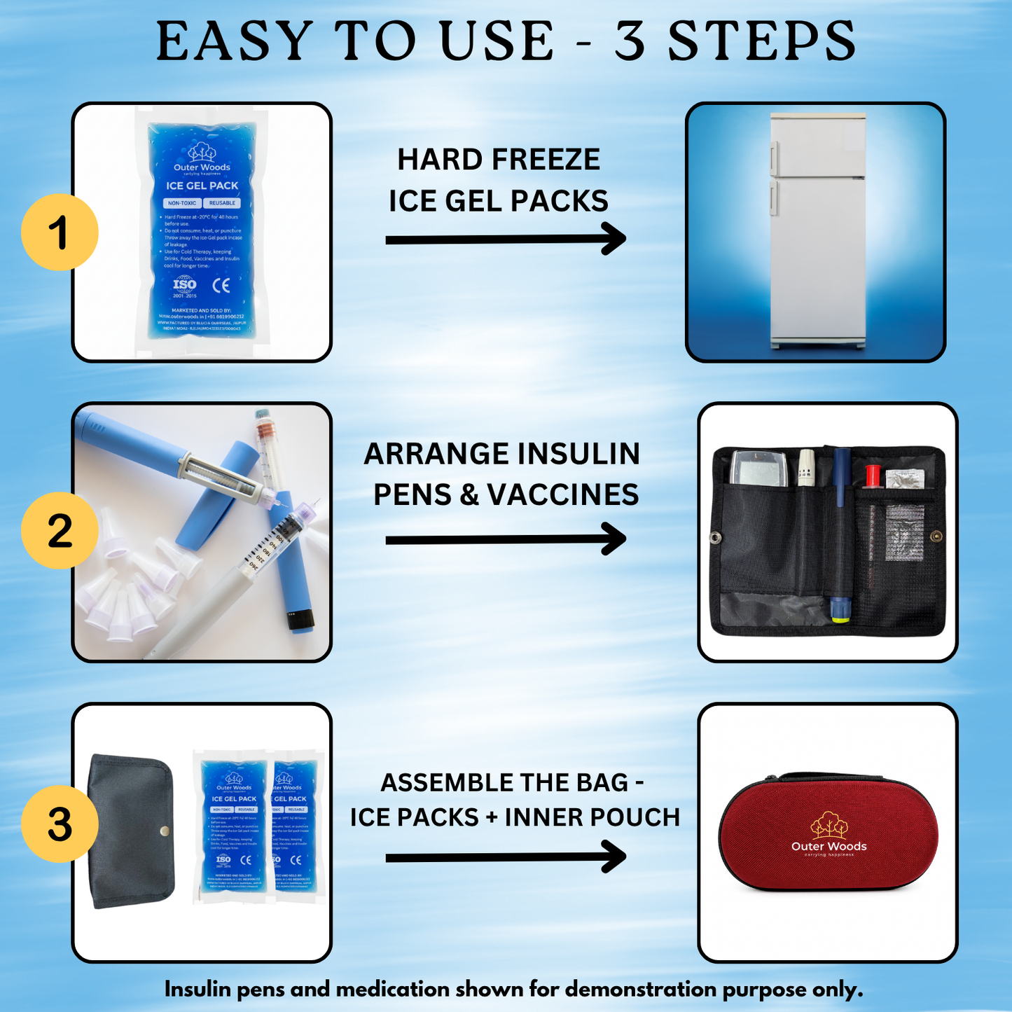 Outer Woods Insulin Cooler Bag Pro | 8+ Hours Cooling | Hard Case for Insulin Storage | 2 x 150ml Ice Gel Packs Included (Copy) (Copy)