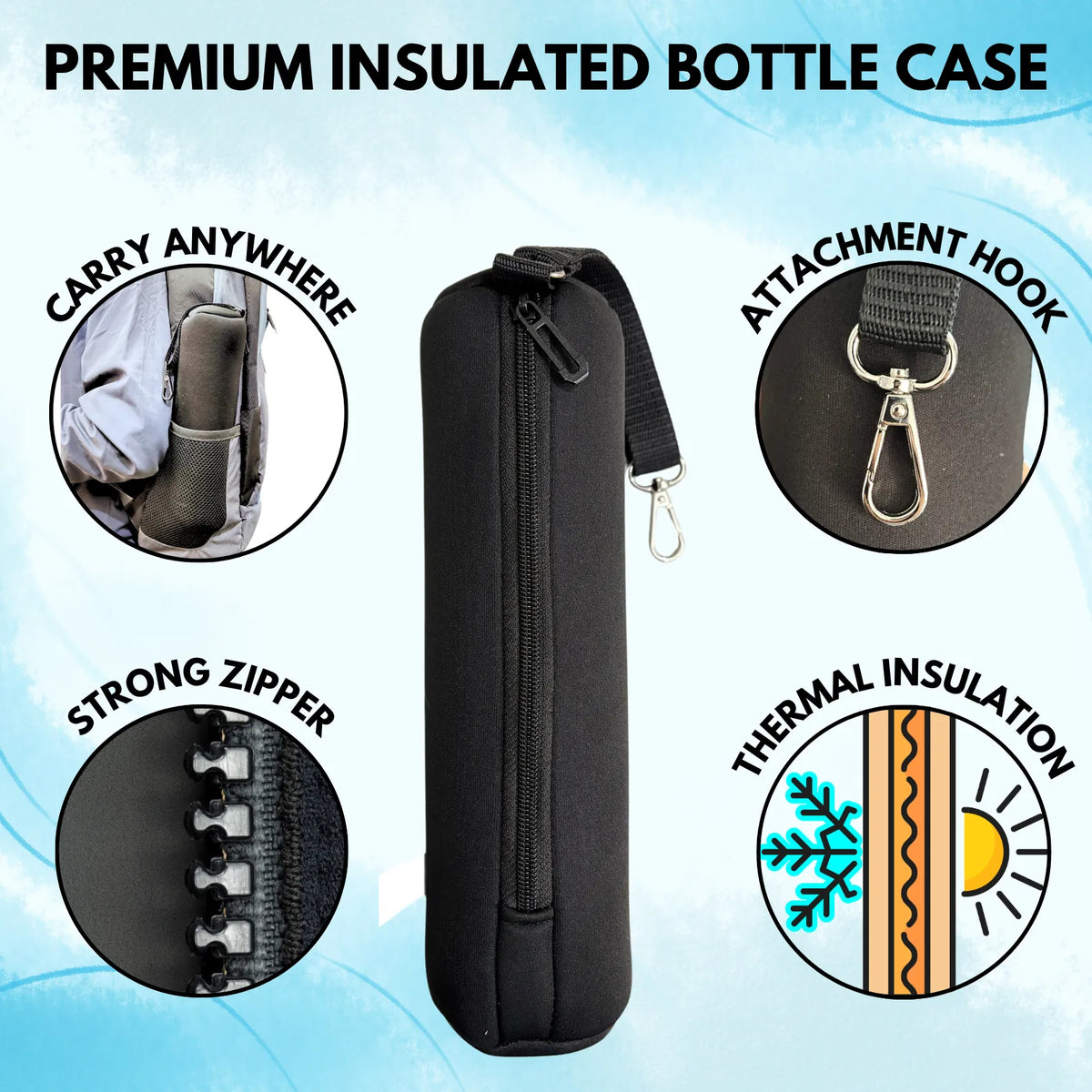 Outer Woods Insulin Cooler Bottle with Cover | 20+ Hours Cooling | Small Size 450ml Bottle | 6 x 35ml Ice Gel Packs Included
