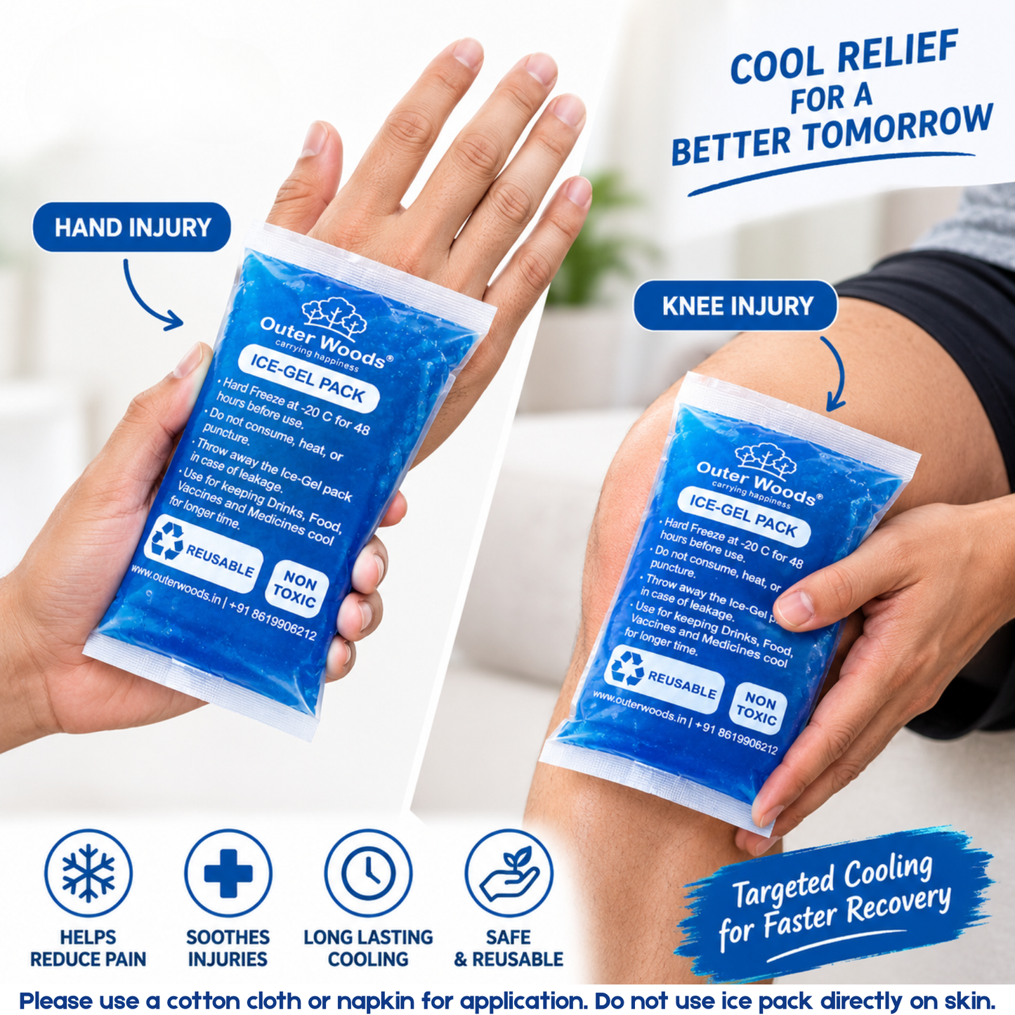 Outer Woods Ice Gel Packs 150ml Set | Non-Toxic Leak-Proof Cold Gel Pads for Picnic, Travel, Vaccine, Insulin, Food & Drinks