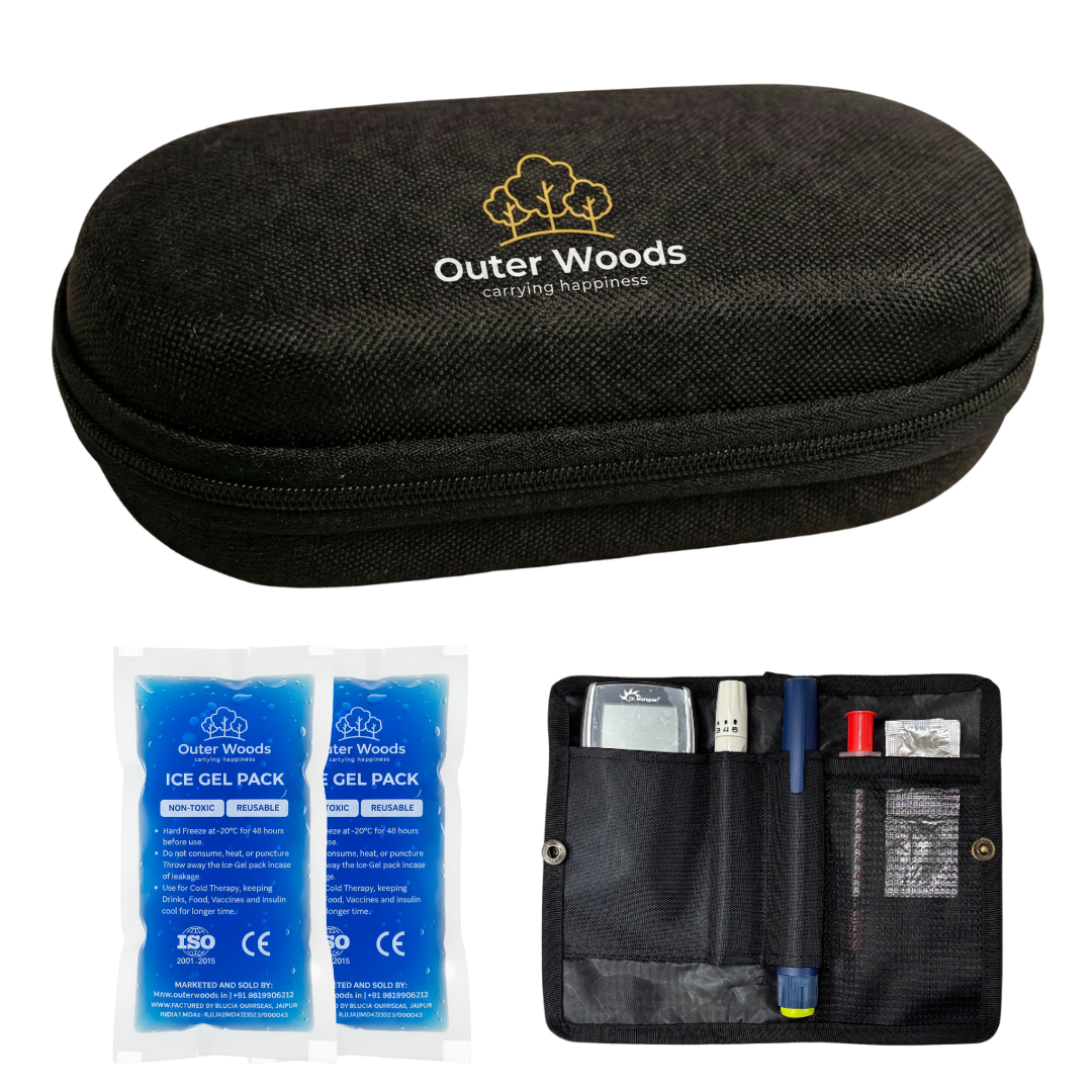 Outer Woods Insulin Cooler Bag Pro | 10+ Hours Cooling | Hard Case for Insulin Storage | 2 x 150ml Ice Gel Packs Included
