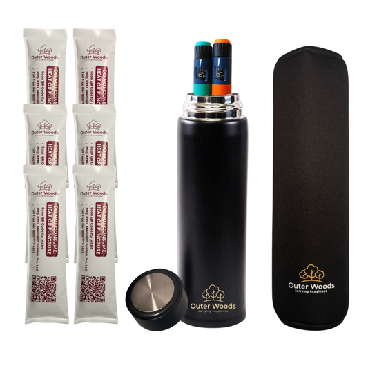 Outer Woods Insulin Cooler Bottle with Cover | 24+ Hours Cooling | Small Size 450ml Bottle | 6 x 35ml Ice Gel Packs Included
