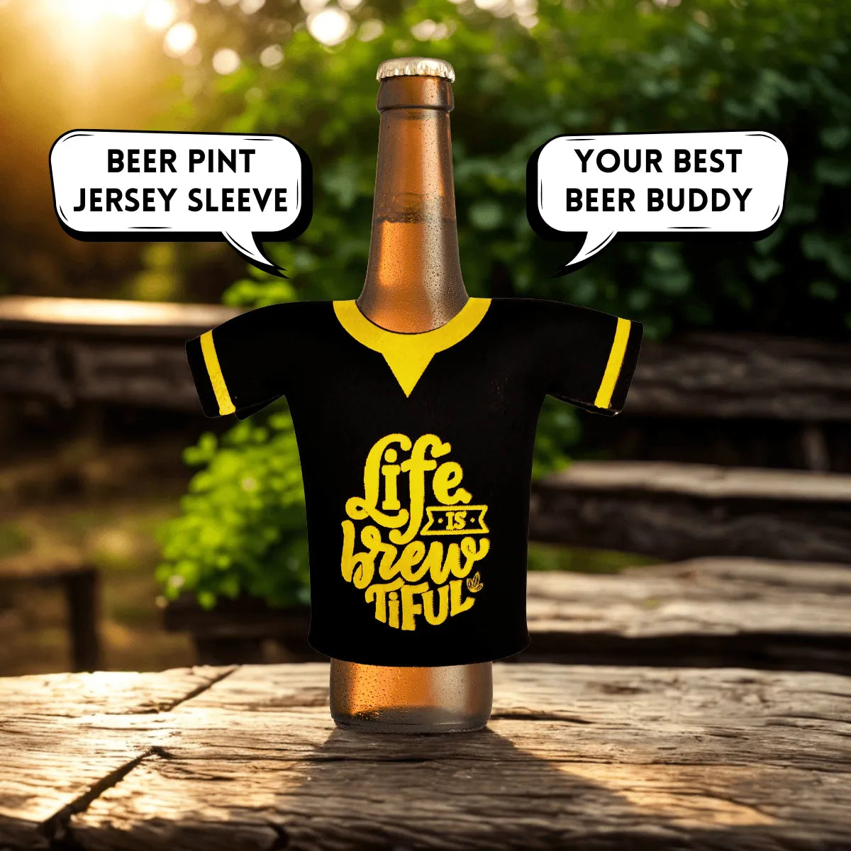 Outer Woods jersey-style neoprene beer bottle coozie sleeve set of 2 – front view