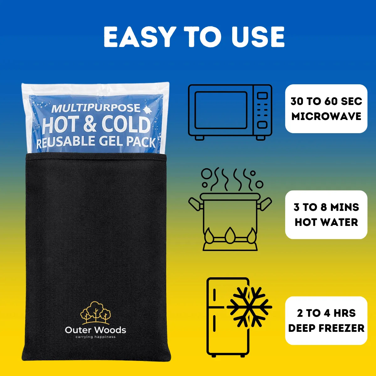 Outer Woods hot & cold reusable gel pack for muscle soreness, ideal ice pack for back pain and sports injuries.