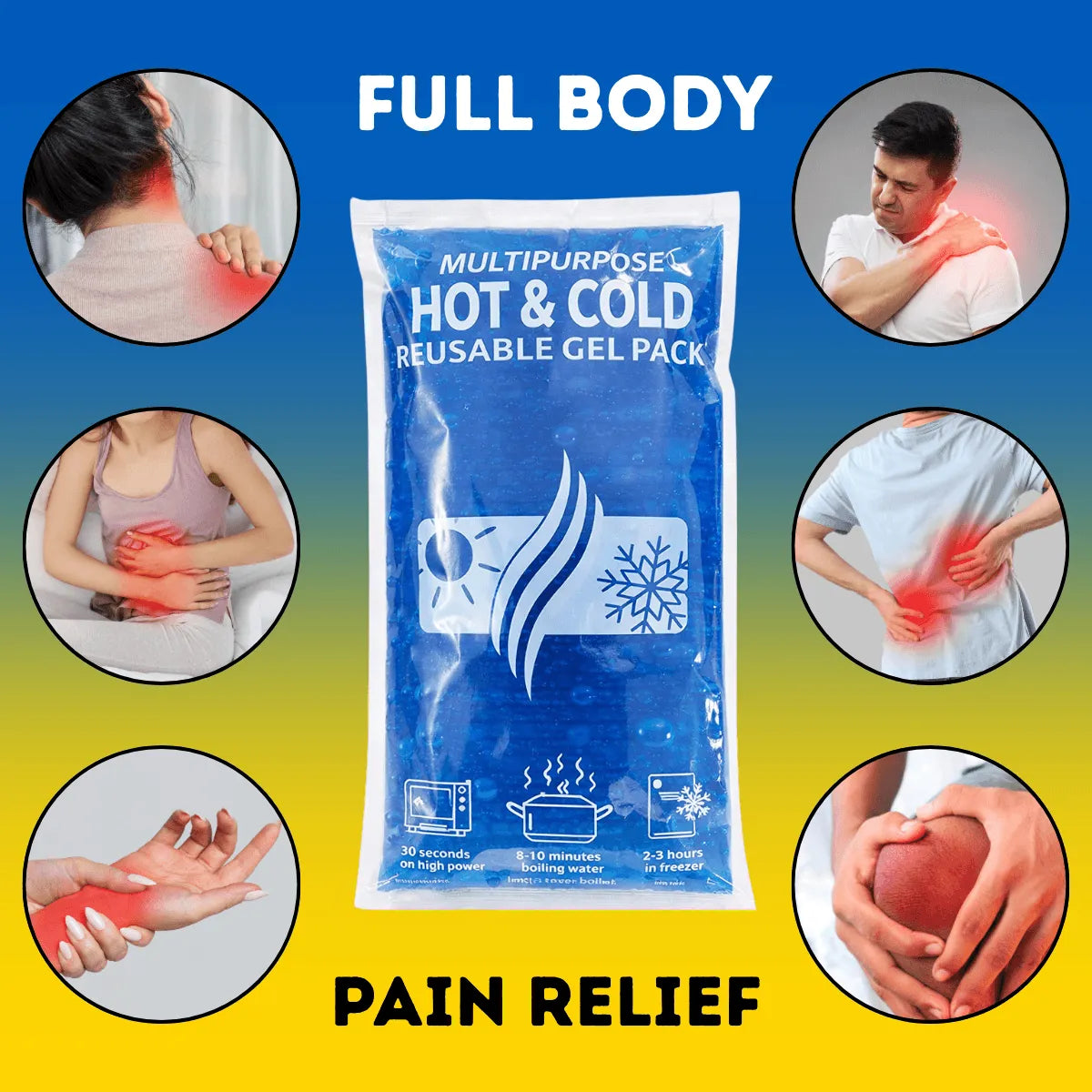Outer Woods hot & cold reusable gel pack for muscle soreness, ideal ice pack for back pain and sports injuries.
