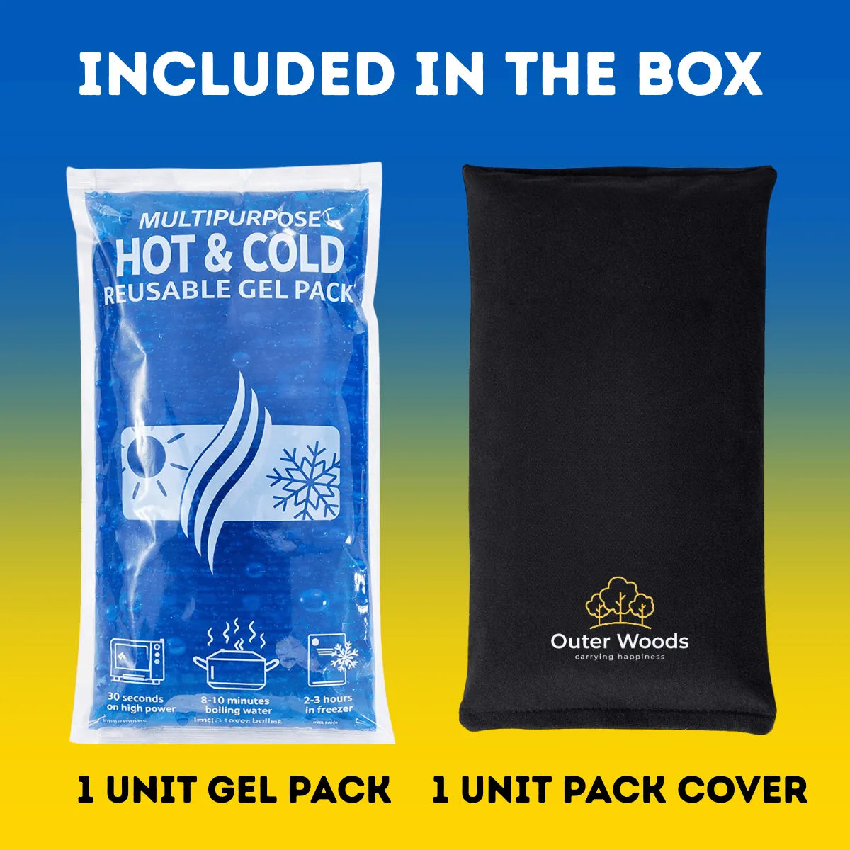 Outer Woods hot & cold reusable gel pack for muscle soreness, ideal ice pack for back pain and sports injuries.