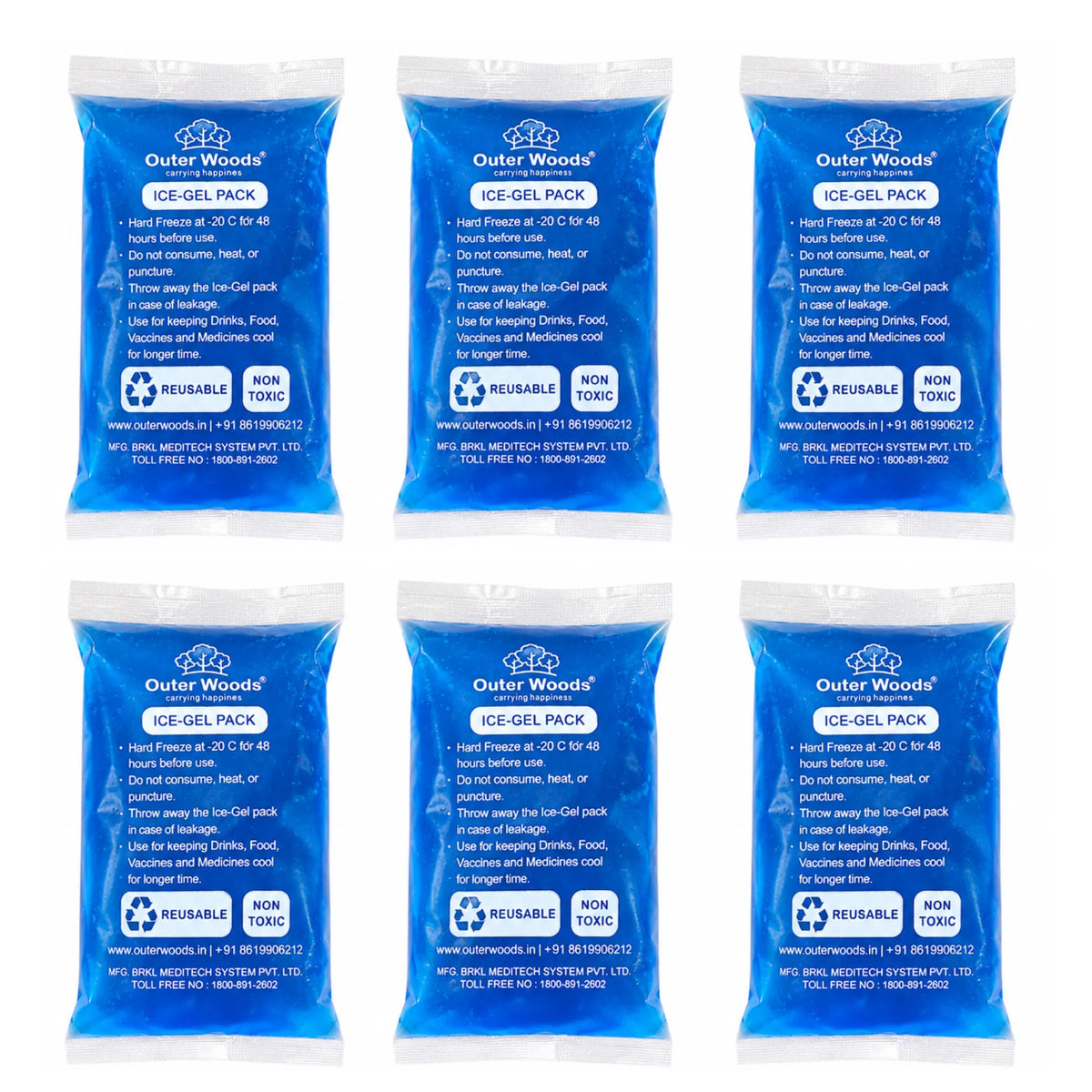 Outer Woods Ice Gel Packs 150ml Set | Non-Toxic Leak-Proof Cold Gel Pads for Picnic, Travel, Vaccine, Insulin, Food & Drinks
