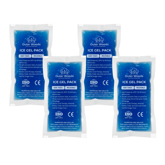 Outer Woods Ice Gel Packs 150ml | Set of 4 | Non-Toxic Leak-Proof Cold Gel Pads for Picnic, Travel, Vaccine, Insulin, Food & Drinks
