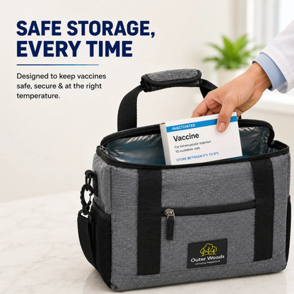Outer Woods Insulated Vaccine Carrier Bag | 12+ Hours Cooling | 18L Vaccine Cooler Bag | 6 x 250ml Ice Gel Packs Included