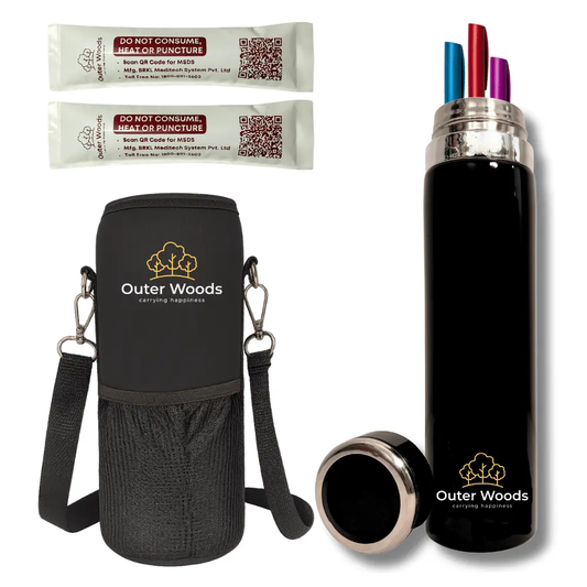 Outer Woods Insulin cooler travel case with insulated bottle and ice gel packs for insulin storage.