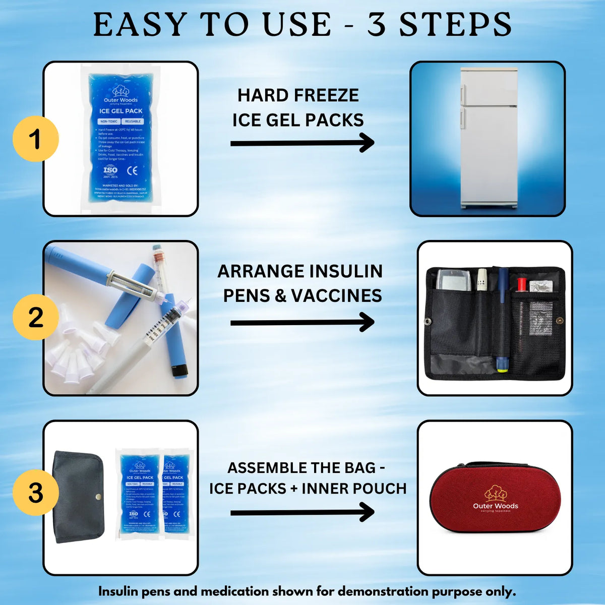 Outer Woods Insulin Cooler Bag Pro | 8+ Hours Cooling | Hard Case for Insulin Storage | 2 x 150ml Ice Gel Packs Included (Copy) (Copy)