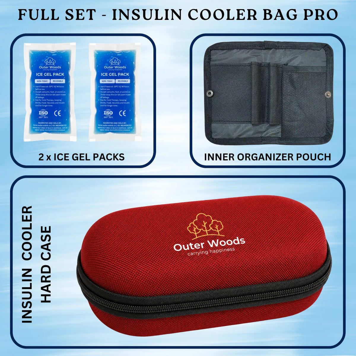 Outer Woods Insulin Cooler Bag Pro | 8+ Hours Cooling | Hard Case for Insulin Storage | 2 x 150ml Ice Gel Packs Included (Copy) (Copy)