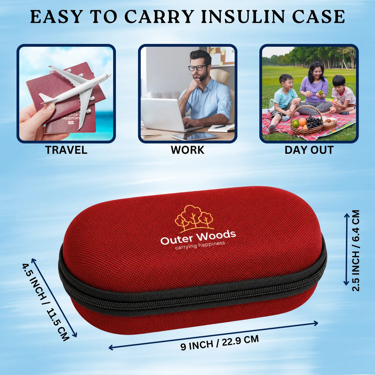 Outer Woods Insulin Cooler Bag Pro | 8+ Hours Cooling | Hard Case for Insulin Storage | 2 x 150ml Ice Gel Packs Included (Copy) (Copy)
