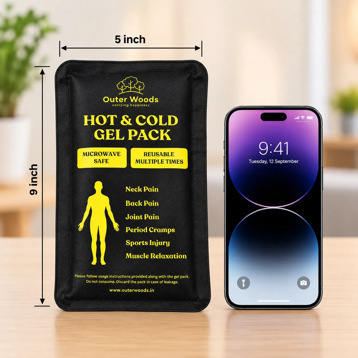 Outer Woods Soft Touch Hot & Cold Ice Gel Pack 250ml | Reusable Ice Pack for Knee Pain, Back Pain, Period Cramps & Sports Injury | Microwave & Freezer Safe Therapy Pack