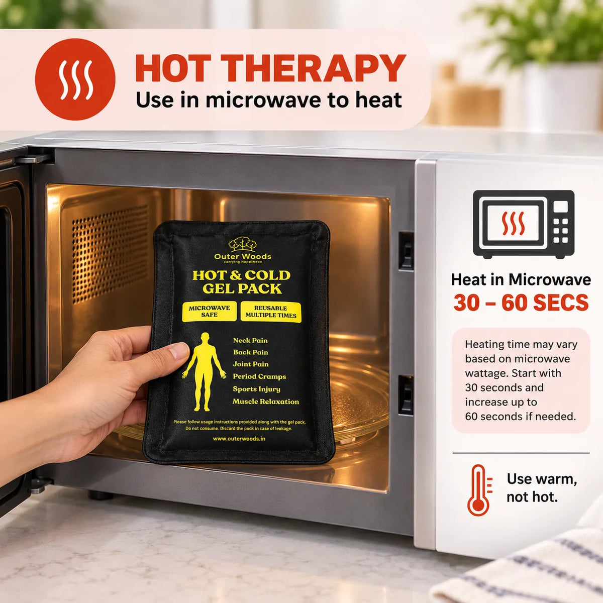 Outer Woods Soft Touch Hot & Cold Ice Gel Pack 250ml | Reusable Ice Pack for Knee Pain, Back Pain, Period Cramps & Sports Injury | Microwave & Freezer Safe Therapy Pack