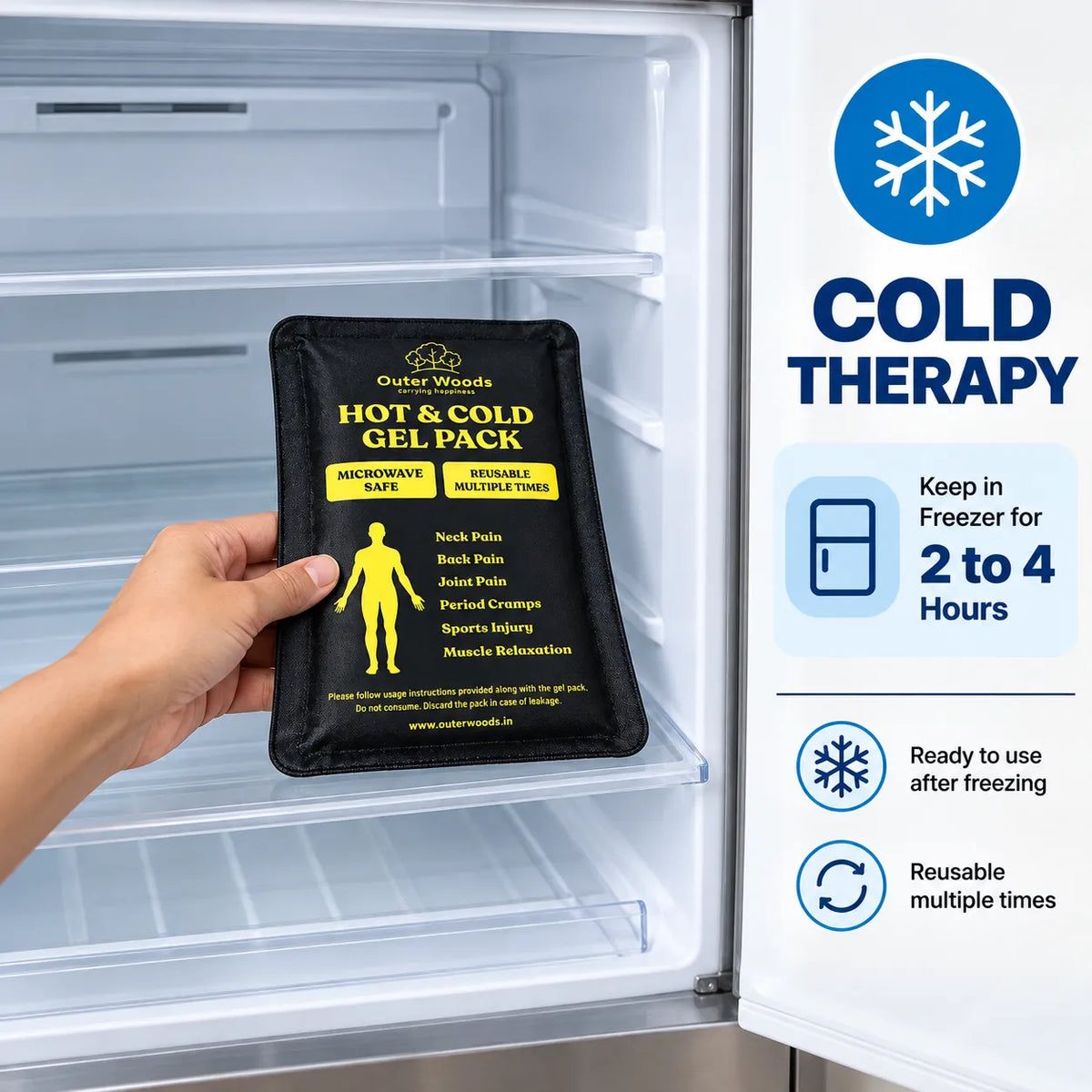 Outer Woods Soft Touch Hot & Cold Ice Gel Pack 250ml | Reusable Ice Pack for Knee Pain, Back Pain, Period Cramps & Sports Injury | Microwave & Freezer Safe Therapy Pack