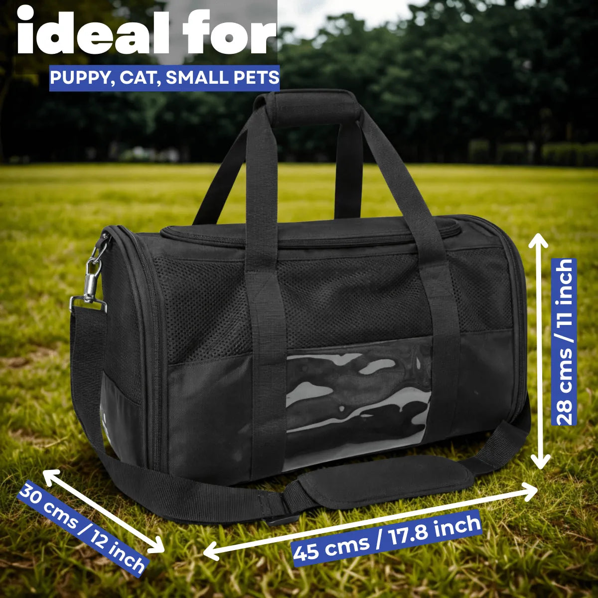 Pet Carrier Bag for Small Dogs and Cats | Breathable Mesh Travel Crate with Padded Shoulder Strap, Food Bowl & Soft Bottom | Foldable Design