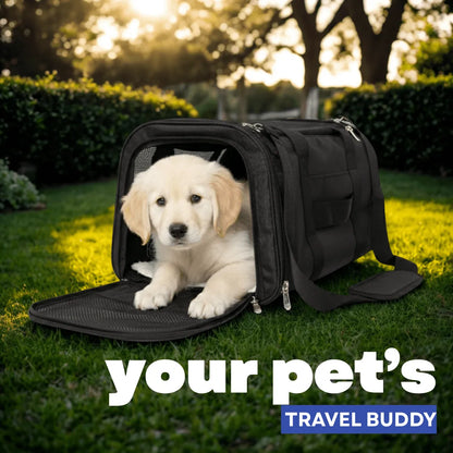 Pet Carrier Bag for Small Dogs and Cats | Breathable Mesh Travel Crate with Padded Shoulder Strap, Food Bowl & Soft Bottom | Foldable Design