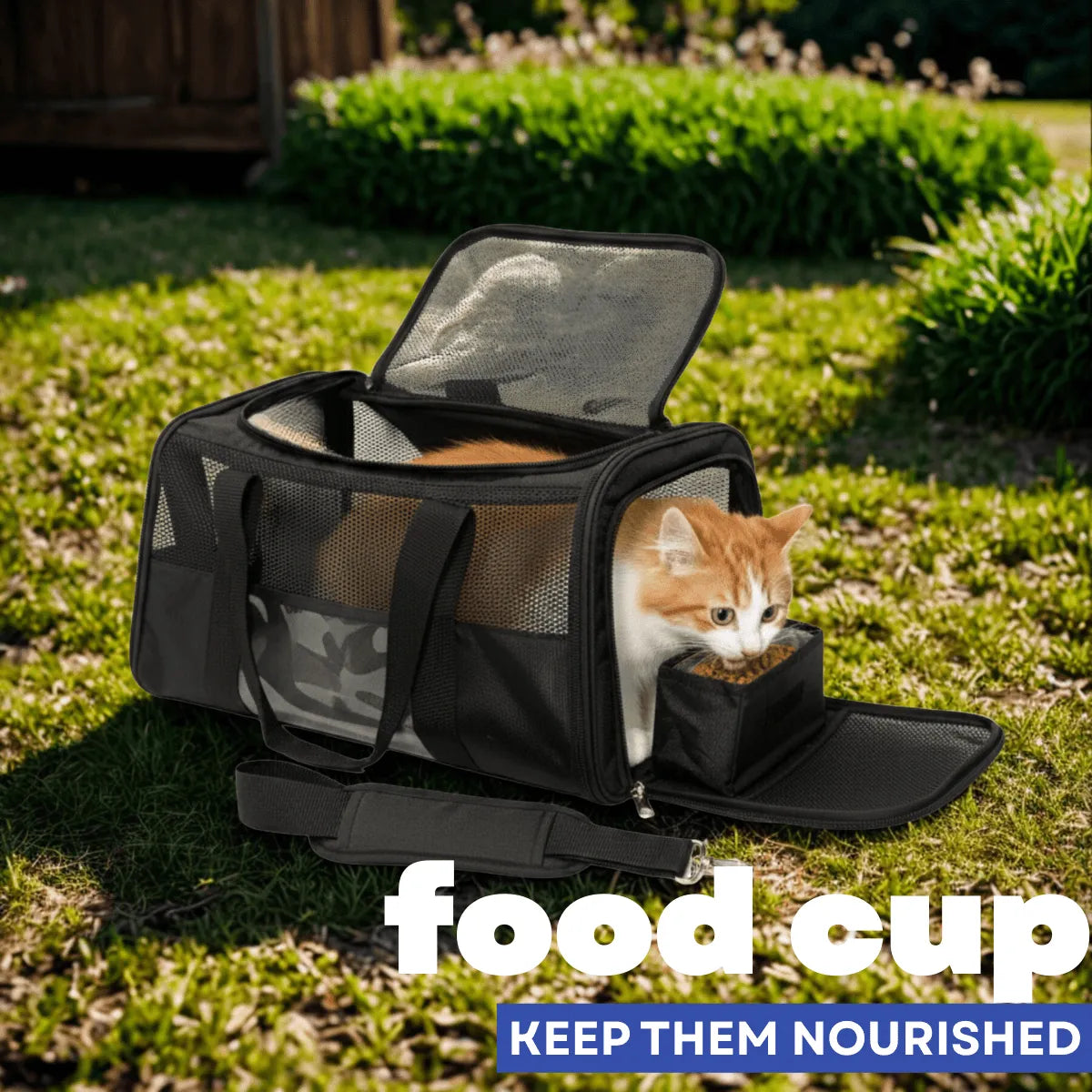 Pet Carrier Bag for Small Dogs and Cats | Breathable Mesh Travel Crate with Padded Shoulder Strap, Food Bowl & Soft Bottom | Foldable Design