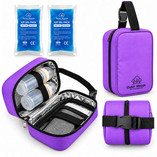 Outer Woods Insulated Breast Milk Cooler Bag On-the-Go | 6+ Hours Cooling | Fits 2 x 260ml Baby Bottles | 2 x 150ml Ice Gel Packs Included