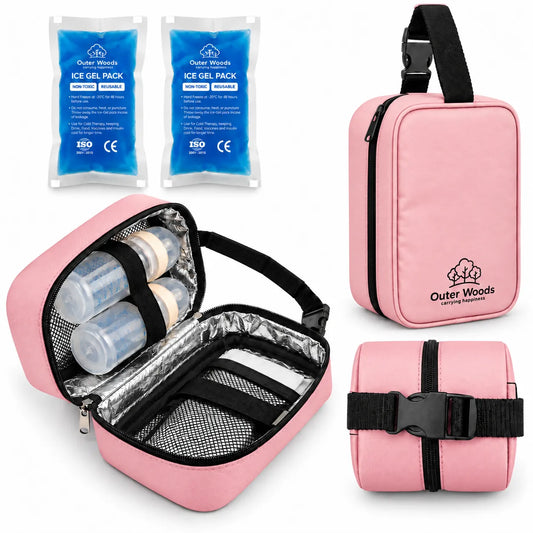 Outer Woods Insulated Breast Milk Cooler Bag On-the-Go | 6+ Hours Cooling | Fits 2 x 260ml Baby Bottles | 2 x 150ml Ice Gel Packs Included