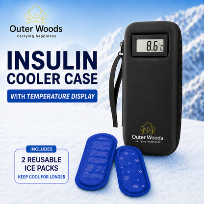 Outer Woods Insulated Insulin Cooler Bag with Temperature Display | 6+ Hours Cooling | 2 Ice Gel Packs Included