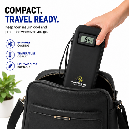 Outer Woods Insulated Insulin Cooler Bag with Temperature Display | 6+ Hours Cooling | 2 Ice Gel Packs Included