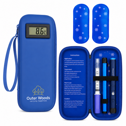 Outer Woods Insulated Insulin Cooler Bag with Temperature Display | 6+ Hours Cooling | 2 Ice Gel Packs Included