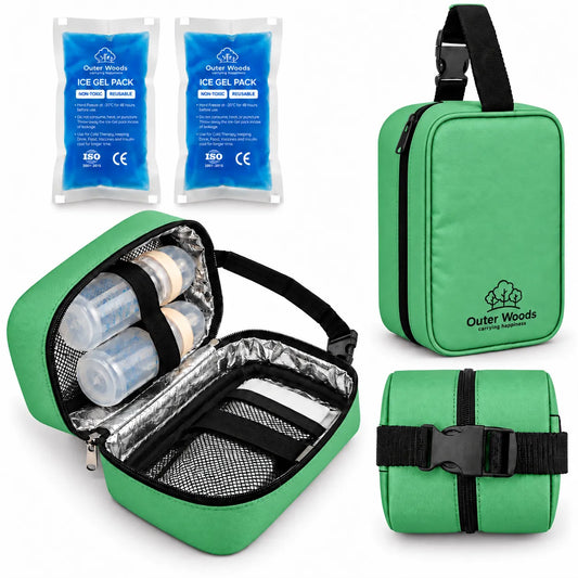 Outer Woods Insulated Breast Milk Cooler Bag On-the-Go | 6+ Hours Cooling | Fits 2 x 260ml Baby Bottles | 2 x 150ml Ice Gel Packs Included
