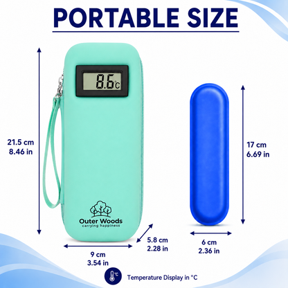 Outer Woods Insulated Insulin Cooler Bag with Temperature Display | 6+ Hours Cooling | 2 Ice Gel Packs Included
