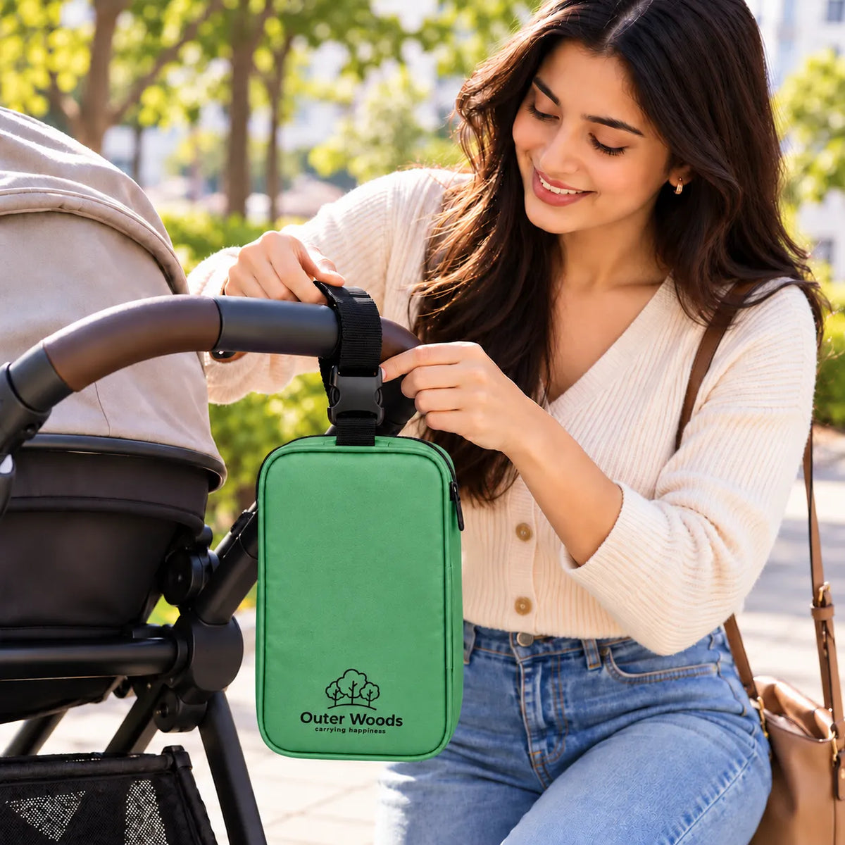 Outer Woods Insulated Breast Milk Cooler Bag On-the-Go | 6+ Hours Cooling | Fits 2 x 260ml Baby Bottles | 2 x 150ml Ice Gel Packs Included