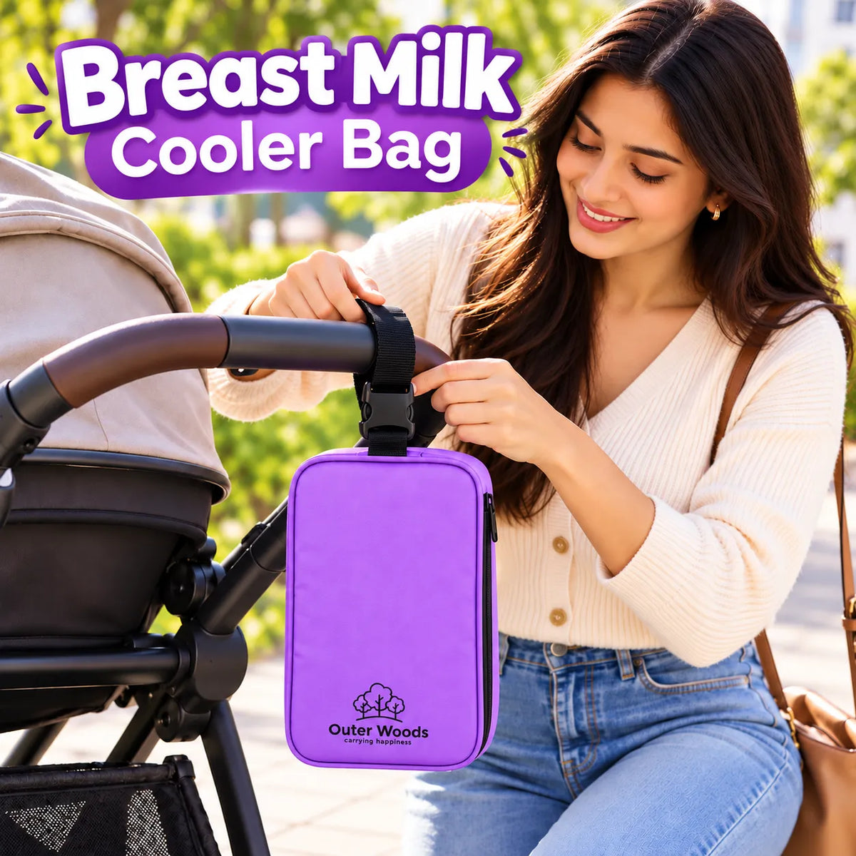 Outer Woods Insulated Breast Milk Cooler Bag On-the-Go | 6+ Hours Cooling | Fits 2 x 260ml Baby Bottles | 2 x 150ml Ice Gel Packs Included