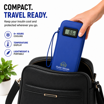 Outer Woods Insulated Insulin Cooler Bag with Temperature Display | 6+ Hours Cooling | 2 Ice Gel Packs Included