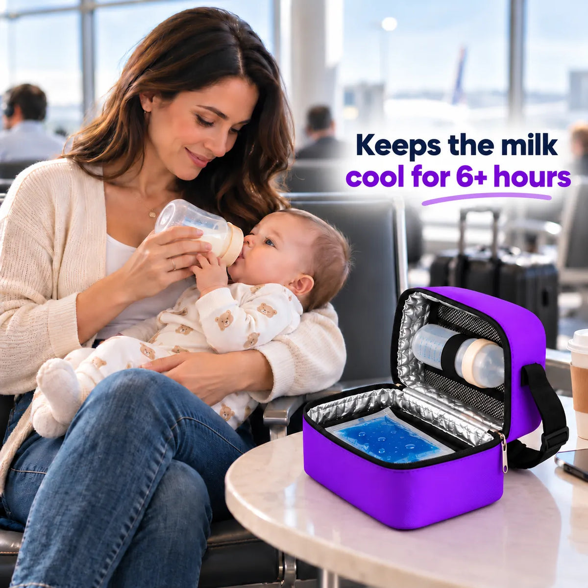 Outer Woods Insulated Breast Milk Cooler Bag On-the-Go | 6+ Hours Cooling | Fits 2 x 260ml Baby Bottles | 2 x 150ml Ice Gel Packs Included