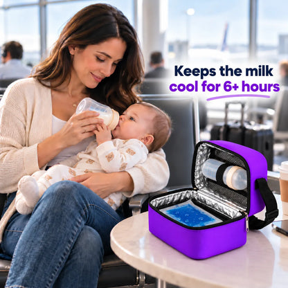 Outer Woods Insulated Breast Milk Cooler Bag On-the-Go | 6+ Hours Cooling | Fits 2 x 260ml Baby Bottles | 2 x 150ml Ice Gel Packs Included