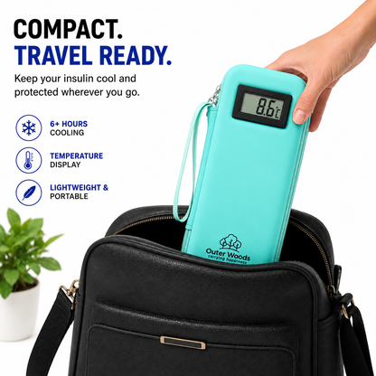 Outer Woods Insulated Insulin Cooler Bag with Temperature Display | 6+ Hours Cooling | 2 Ice Gel Packs Included